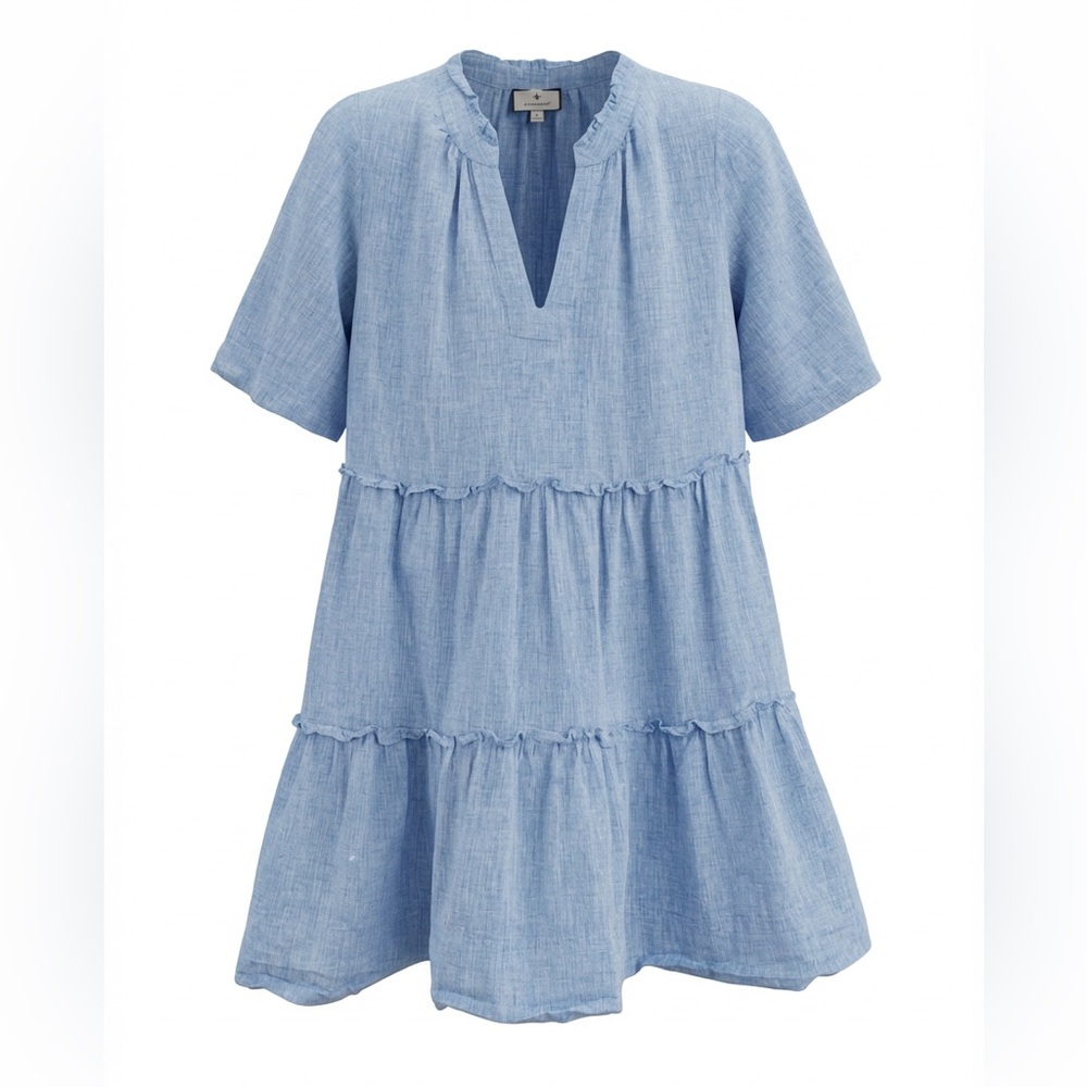 Tuckernuck Chambray Blue Ruffle-Tier Mini Dress